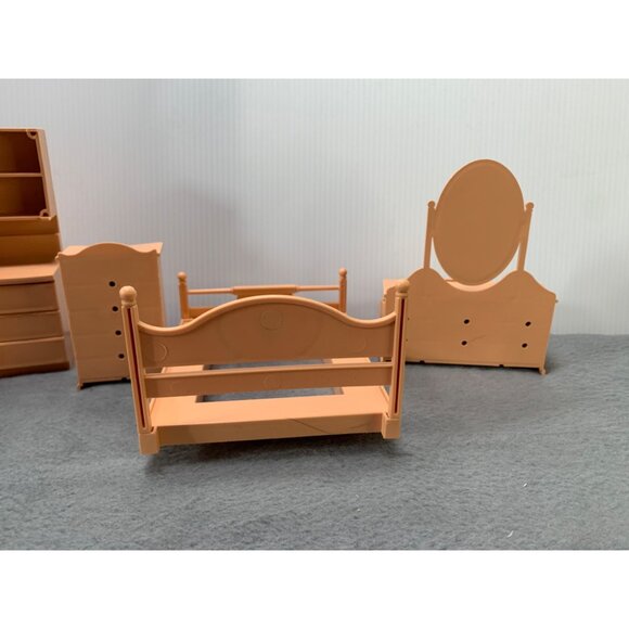 Vintage Mini Dollhouse Furniture Set Bedroom & Kitchen Brown - Picture 5 of 14